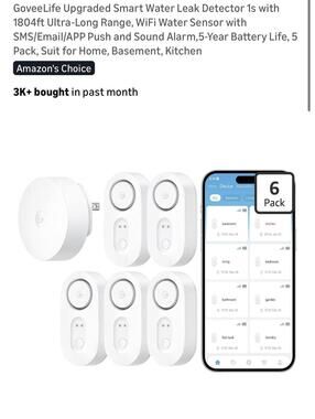 GoveeLife Upgraded Smart Water Leak Detector 6 Pack with 1804ft Ultra-Long Range